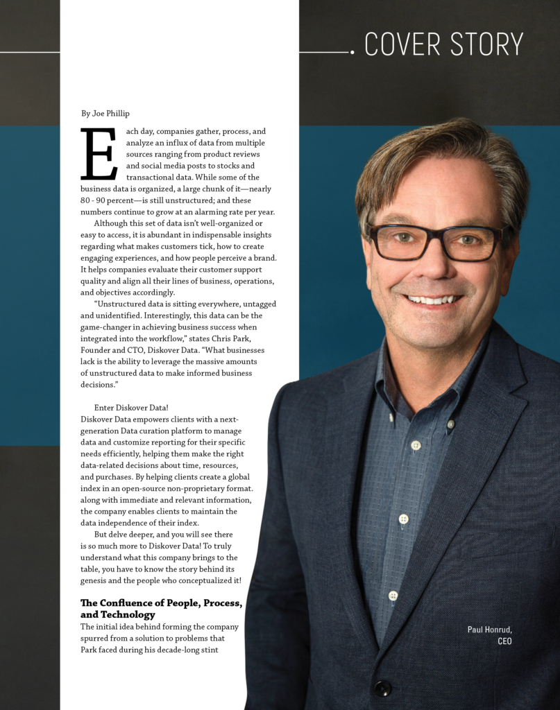 Diskover Data Curation Platform in CIO Magazine October 2021 and awarded Top Enterprise Search Provider 2021 - part of the article with photo of Paul Honrud CEO of Diskover Data