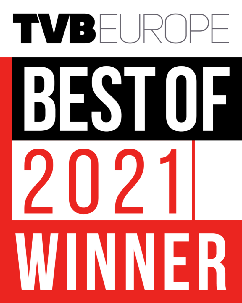 Image with the words TVBEUROPE BEST OF 2021 WINNER as TVBEurope announced the winners of the Best of 2021 Awards, recognizing the outstanding broadcast products and solutions from the last 15 months, and AJA Diskover Media Edition being of the winners.