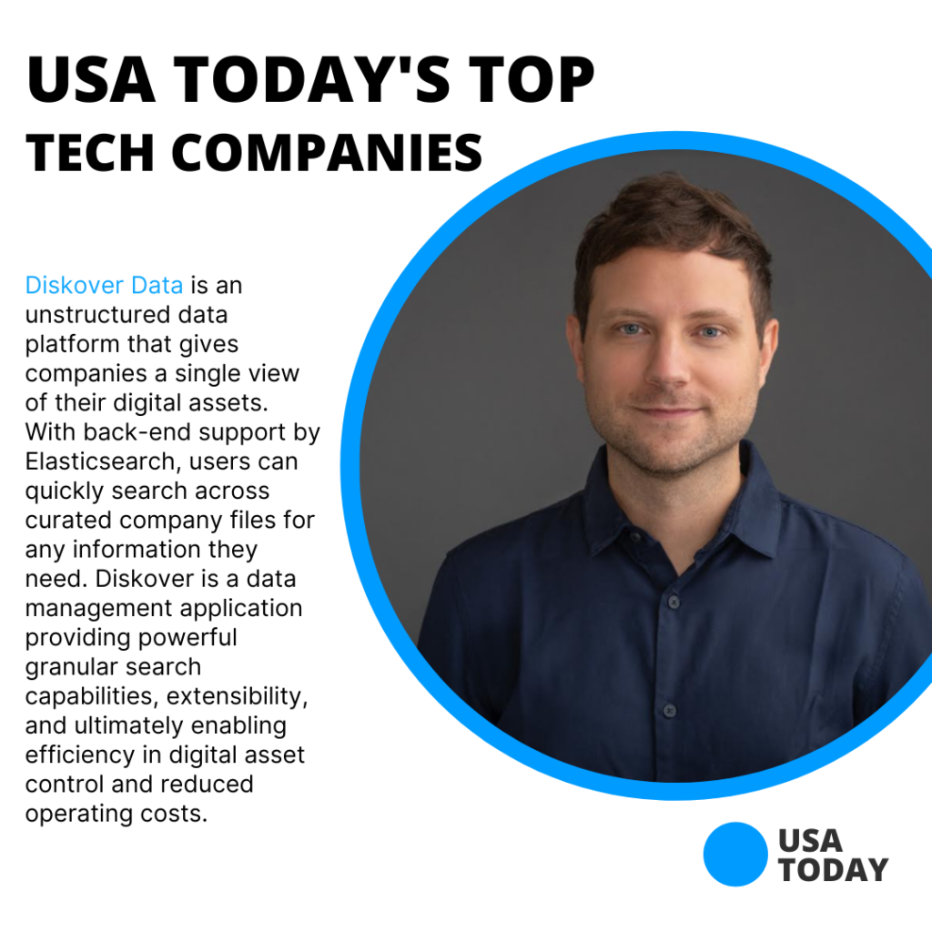 Image created by USA Today with a brief description of Diskover Data and the picture of Chris Park, Founder and CTO of Diskover Data.