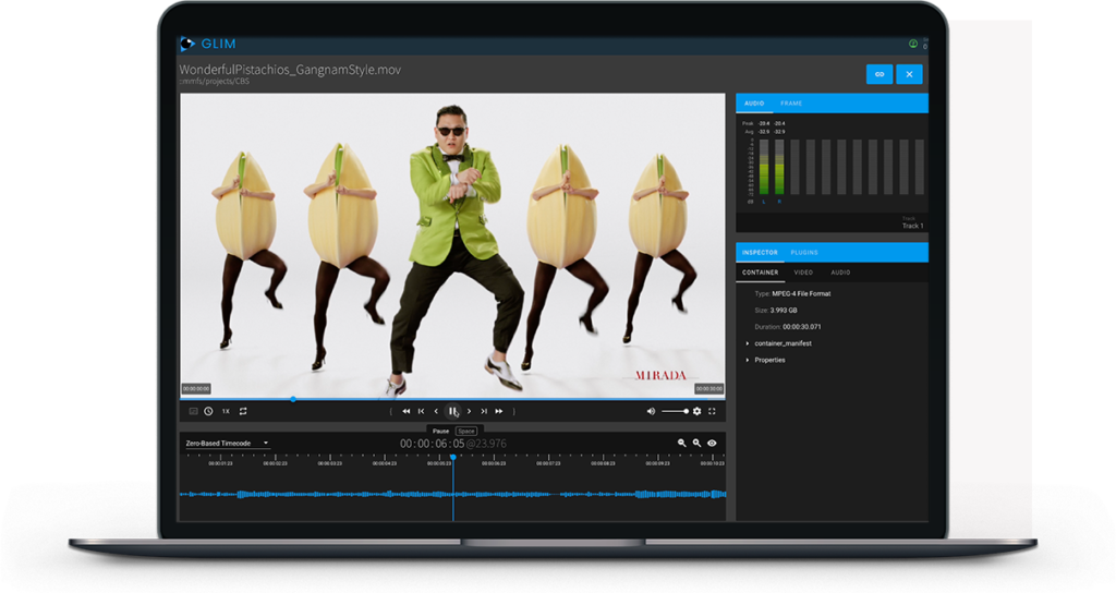 Image of laptop with Diskover integrated actions with an example of seamless access to Telestream GLIM plugin part of the Diskover Data Management Solution