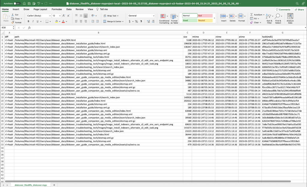 Screenshot of an example of a data corruption report following the launch of the hash differential plugin in order to validate data integrity after data migration.