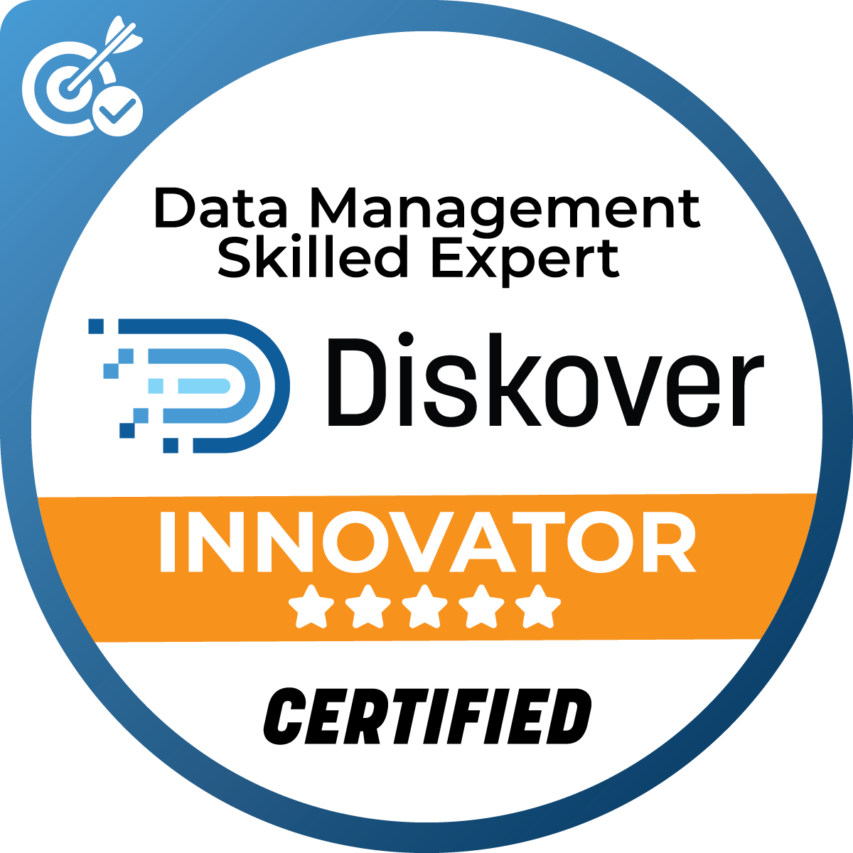 Diskover Certification Badge for Data Management Skilled Expert: Level 5 Innovator